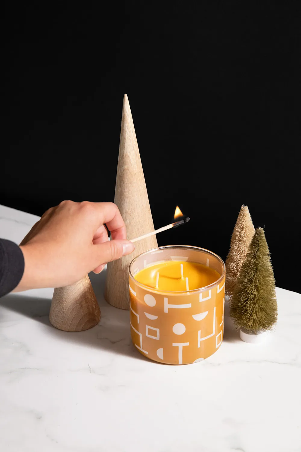 a full body model on a red background